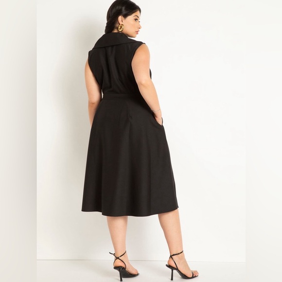 ELOQUII Asymmetrical Trench Midi Dress Black Size 22 Sleeveless Belted Pleated - Picture 7 of 9